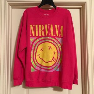 NIRVANA Hot Pink Crewneck with Yellow Smiley